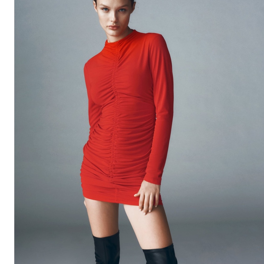 ZARA | RUCHED RED DRESS | WORN ONCE